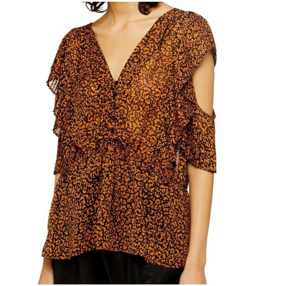 Topshop Sheer Animal Print Top Size 2 - Picture 1 of 7